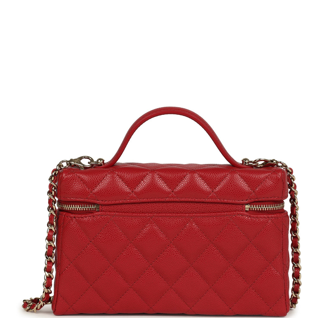 Chanel Top Handle Long Vanity Case with Chain Red Shiny Caviar Light Gold Hardware - Image 4