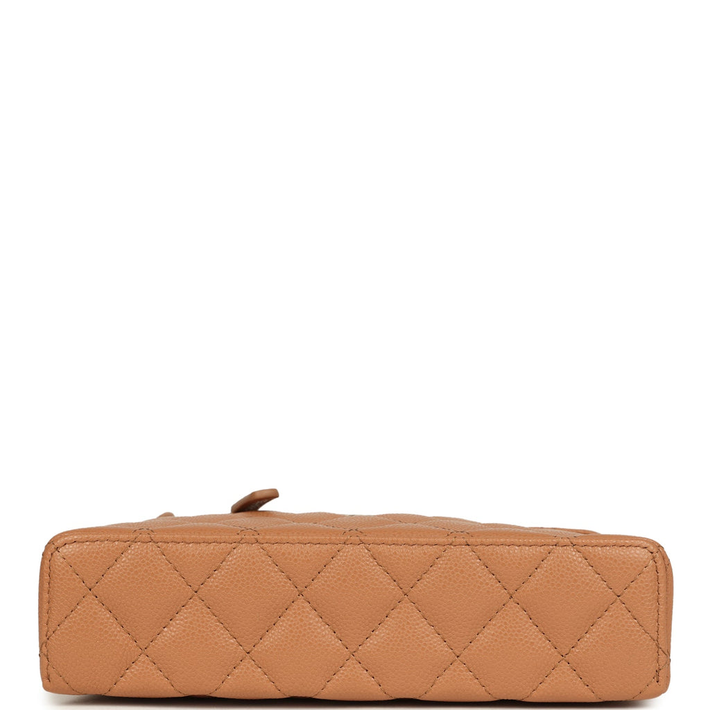 Chanel Top Handle Long Vanity Case with Chain Dark Beige Shiny Caviar Light Gold Hardware - Image 7