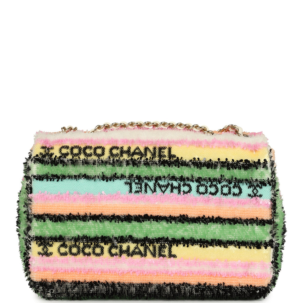 Chanel Mini Striped Coco Flap Bag Multicolor White Sequins Light Gold Hardware - Image 5