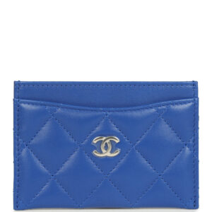 Chanel Classic Card Holder Wallet Cobalt Blue Lambskin Silver Hardware