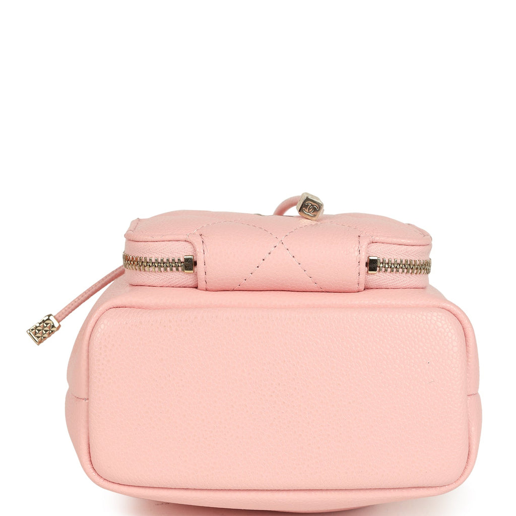 Chanel Mini Top Handle Bucket Bag with Chain Pink Shiny Caviar Light Gold Hardware - Image 7