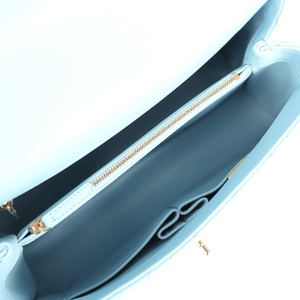 Chanel Medium Coco Top Handle Flap Bag Light Blue Shiny Caviar Light Gold Hardware - Image 9