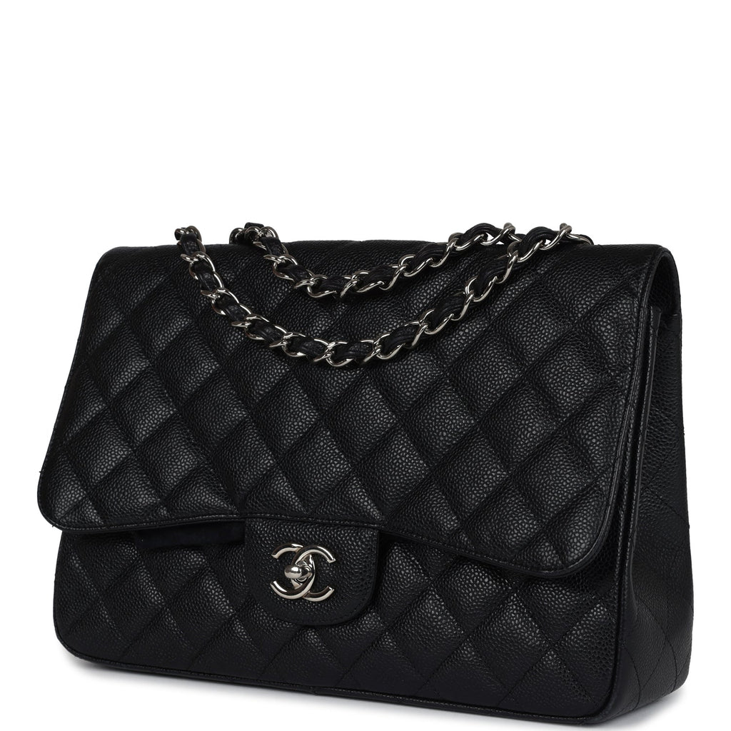 Pre-owned Chanel Jumbo Classic Single Flap Bag Black Caviar Silver Hardware - Image 6