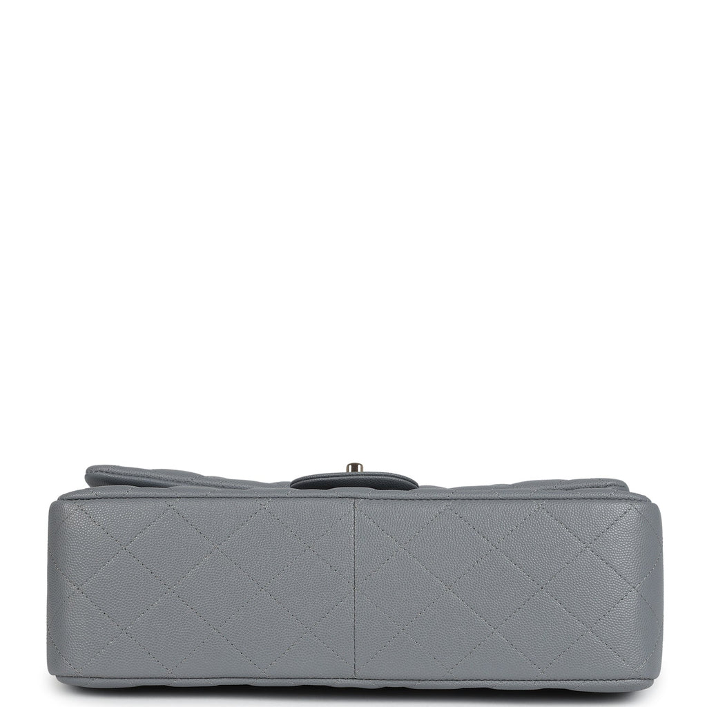 Chanel Jumbo Classic Double Flap Bag Light Grey Shiny Caviar Light Gold Hardware - Image 7