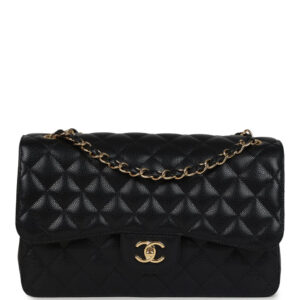 Pre-owned Chanel Jumbo Classic Double Flap Bag Black Caviar Gold Hardware