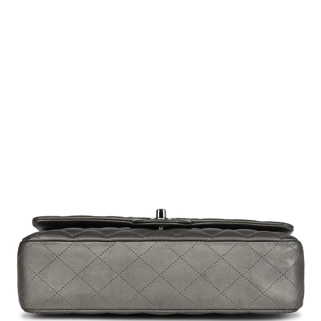 Pre-owned Chanel Medium Classic Double Flap Bag Metallic Grey Lambskin Silver Hardware - Image 7
