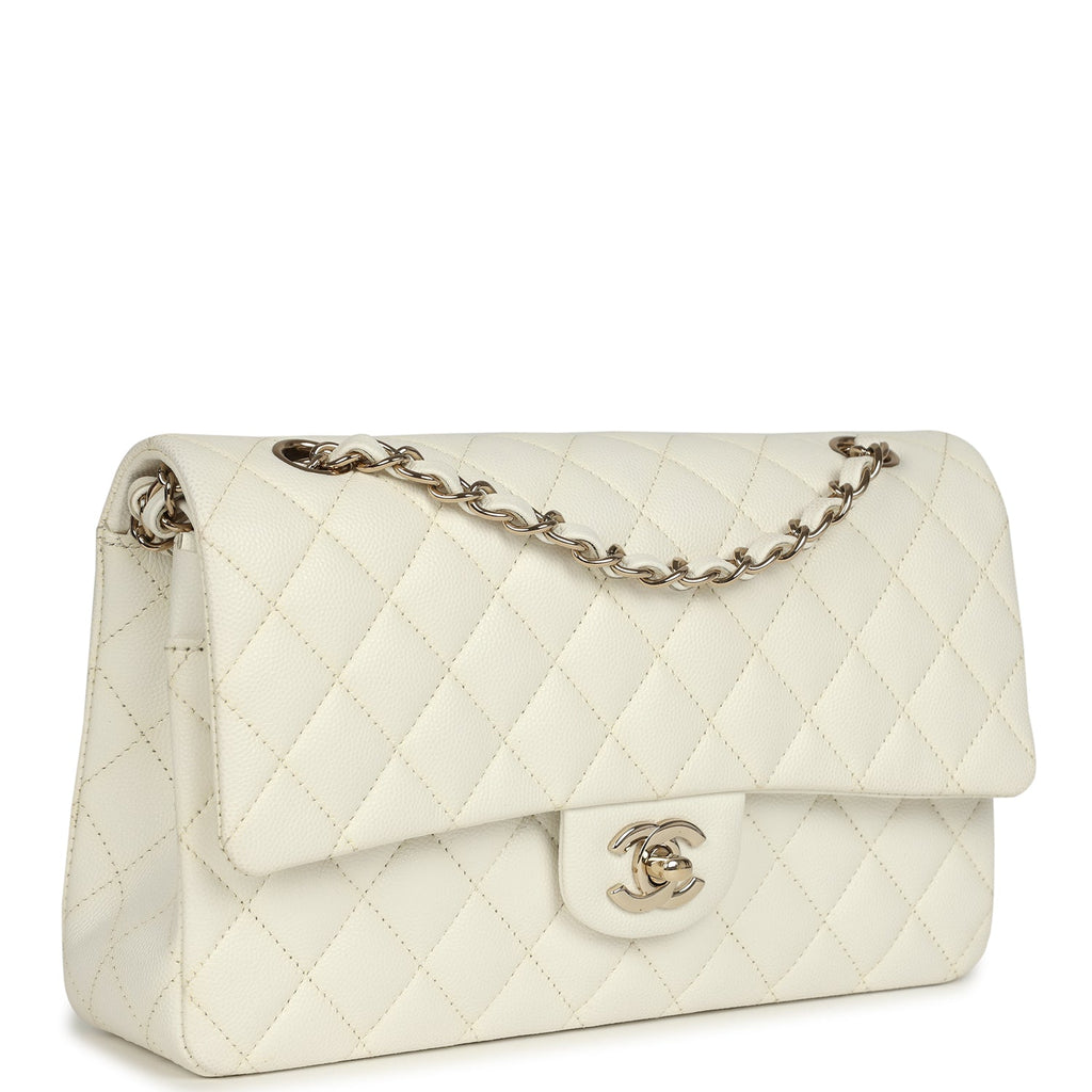 Pre-owned Chanel Medium Classic Double Flap White Caviar Light Gold Hardware - Image 3