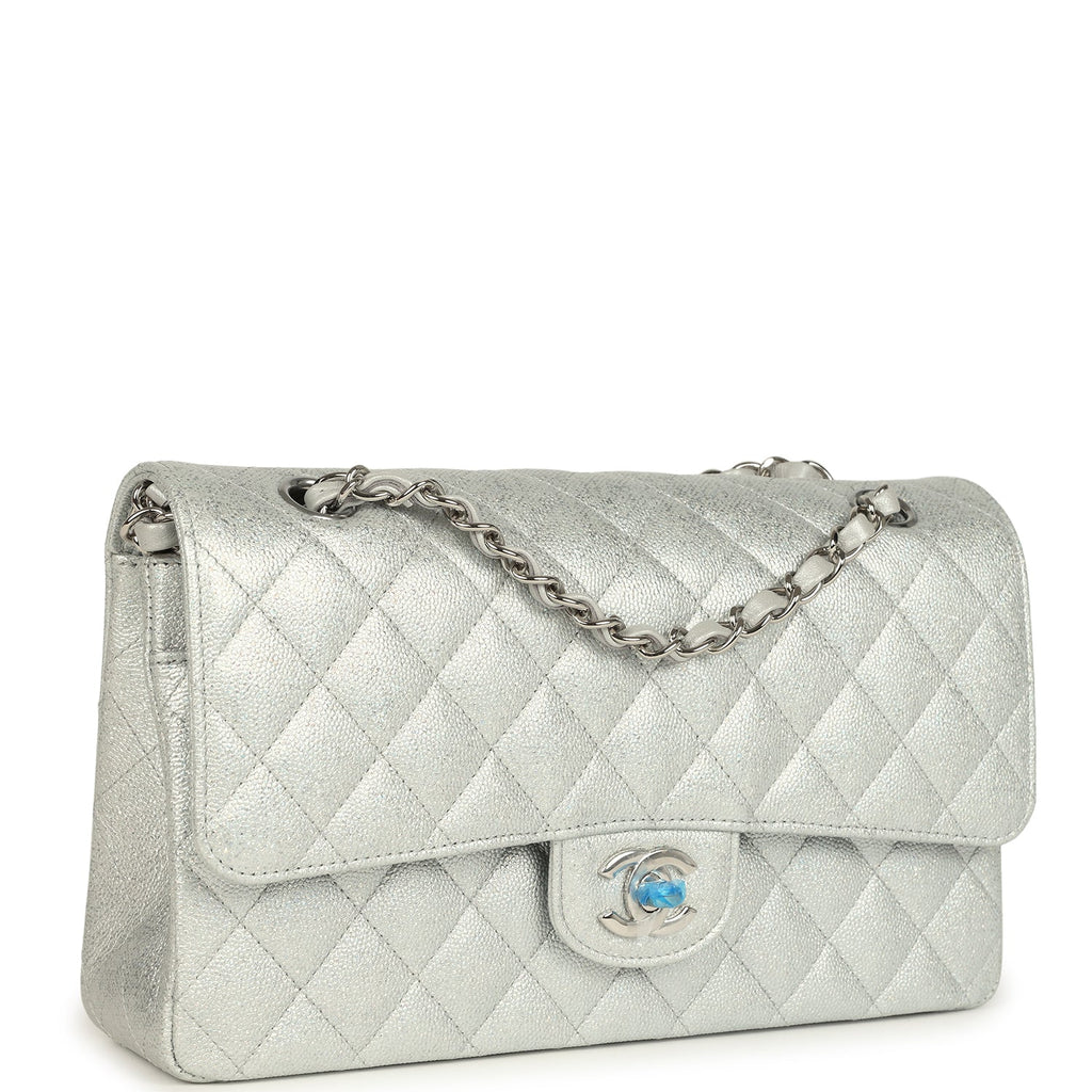 Chanel Medium Classic Double Flap Silver Glitter Caviar Silver Hardware - Image 3