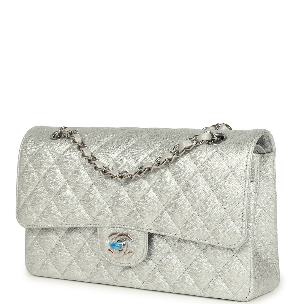 Chanel Medium Classic Double Flap Silver Glitter Caviar Silver Hardware - Image 6