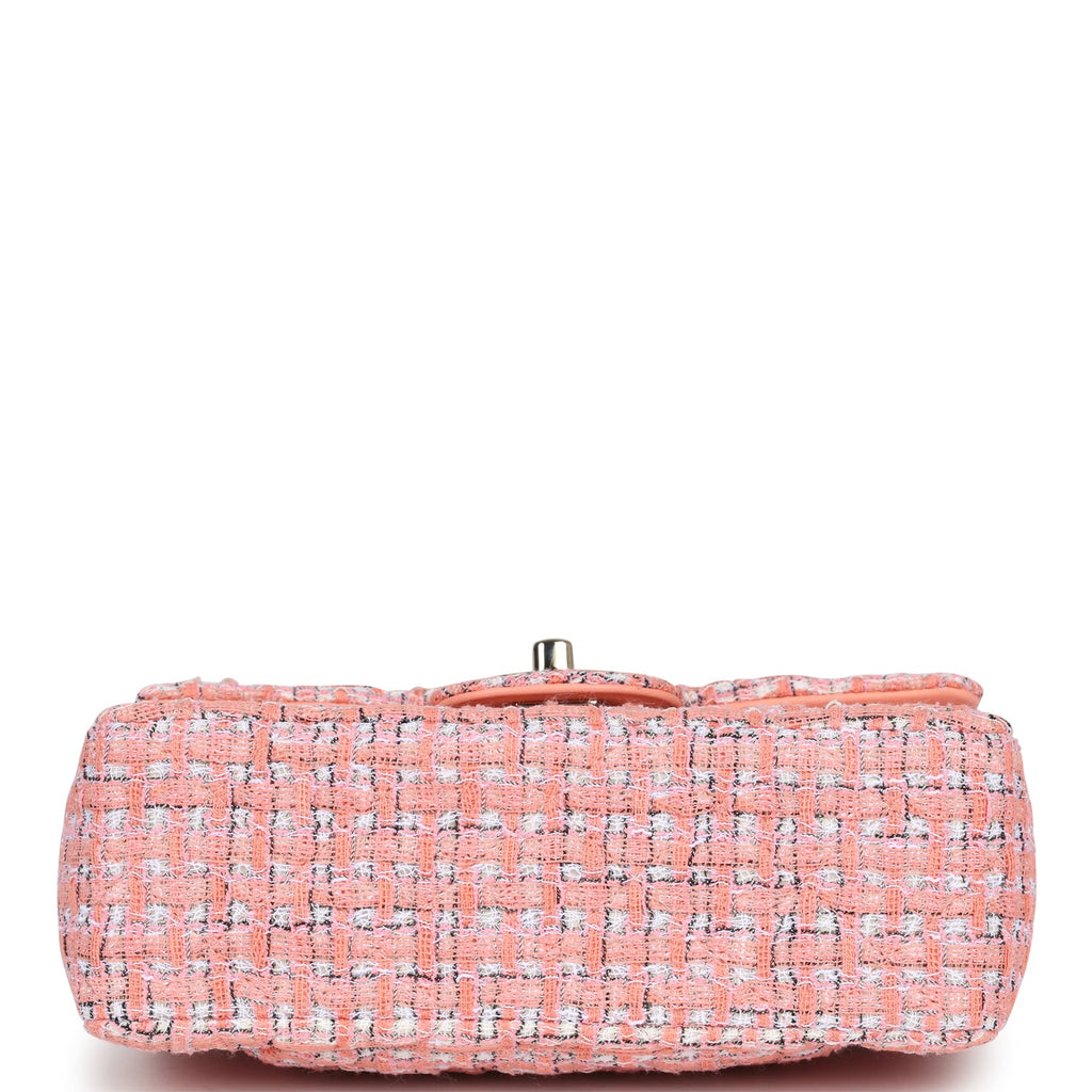 Chanel Mini Rectangular Top Handle Flap Bag Coral Tweed Light Gold Hardware - Image 7