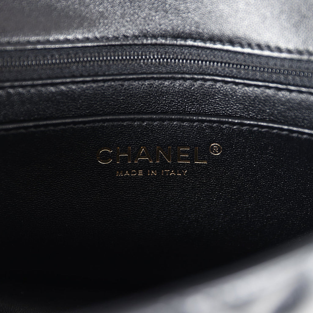 Chanel Mini Rectangular Crystal Top Handle Flap Bag Black Lambskin Light Gold Hardware - Image 11