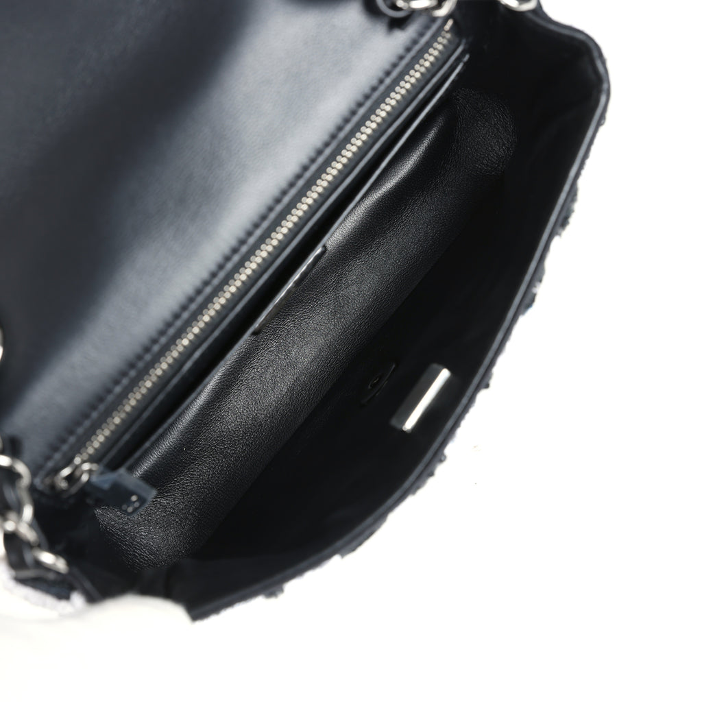 Chanel Mini Rectangular Flower Flap Bag Black, Navy and White Sequin Ruthenium Hardware - Image 9