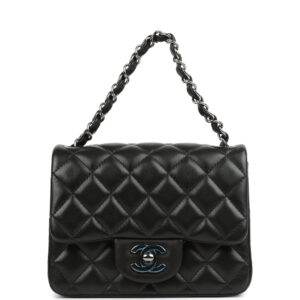 Pre-owned Chanel Mini Classic Square Flap Bag Black Lambskin Ruthenium Hardware