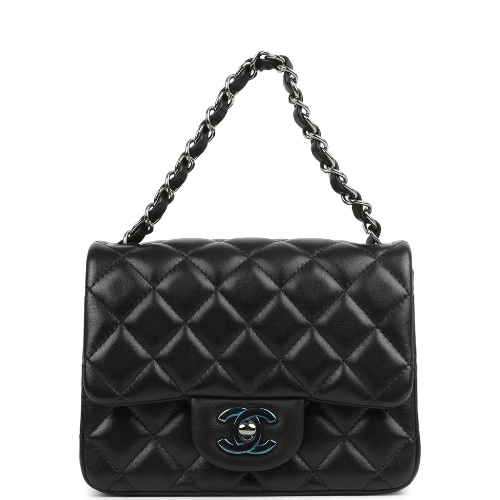 Pre-owned Chanel Mini Classic Square Flap Bag Black Lambskin Ruthenium Hardware