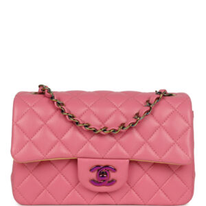 Chanel Mini Classic Rectangular Flap Bag Pink and Yellow Lambskin Iridescent Hardware