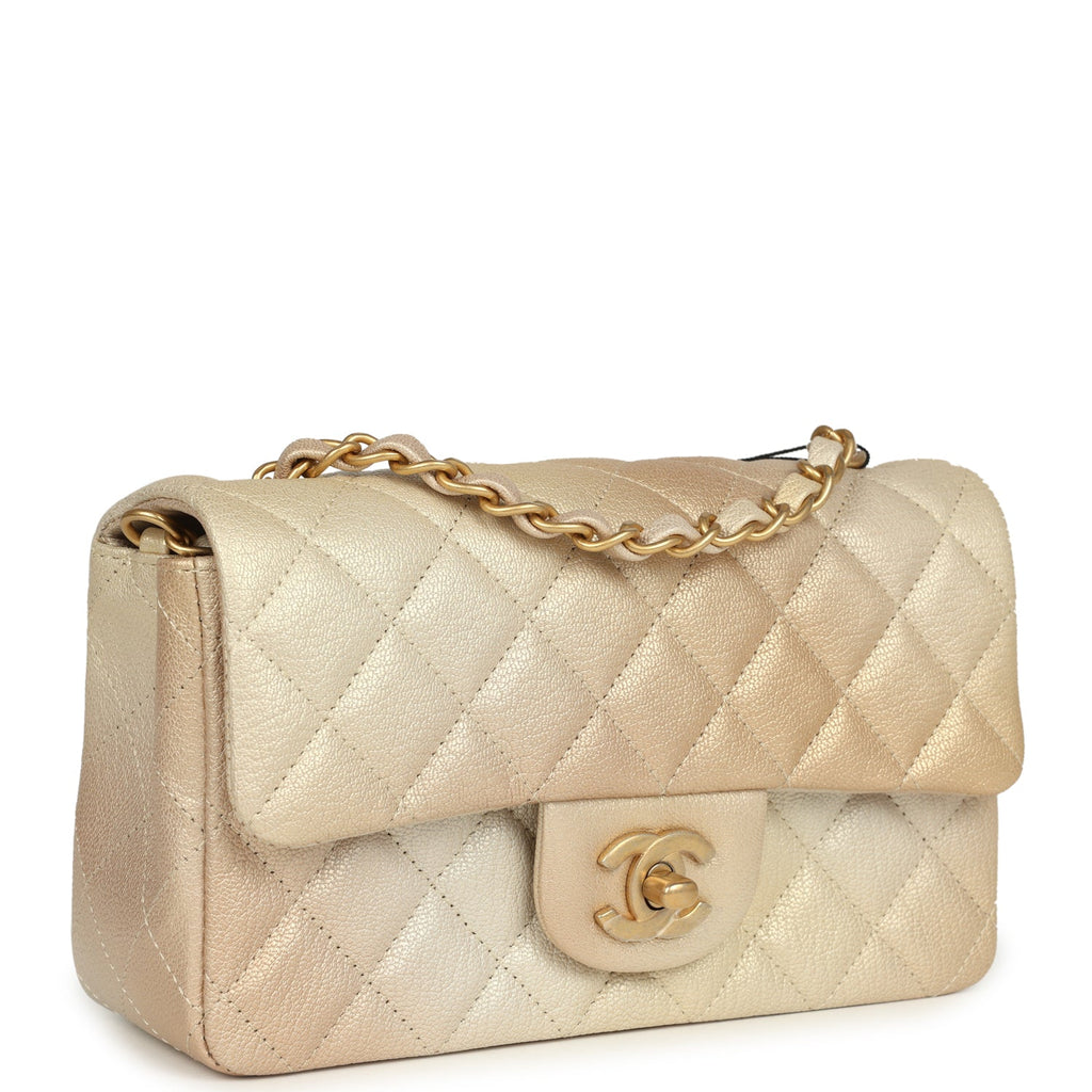 Chanel Mini Rectangular Flap Bag Gold Ombre Chevre Calfskin Antique Gold Hardware - Image 3