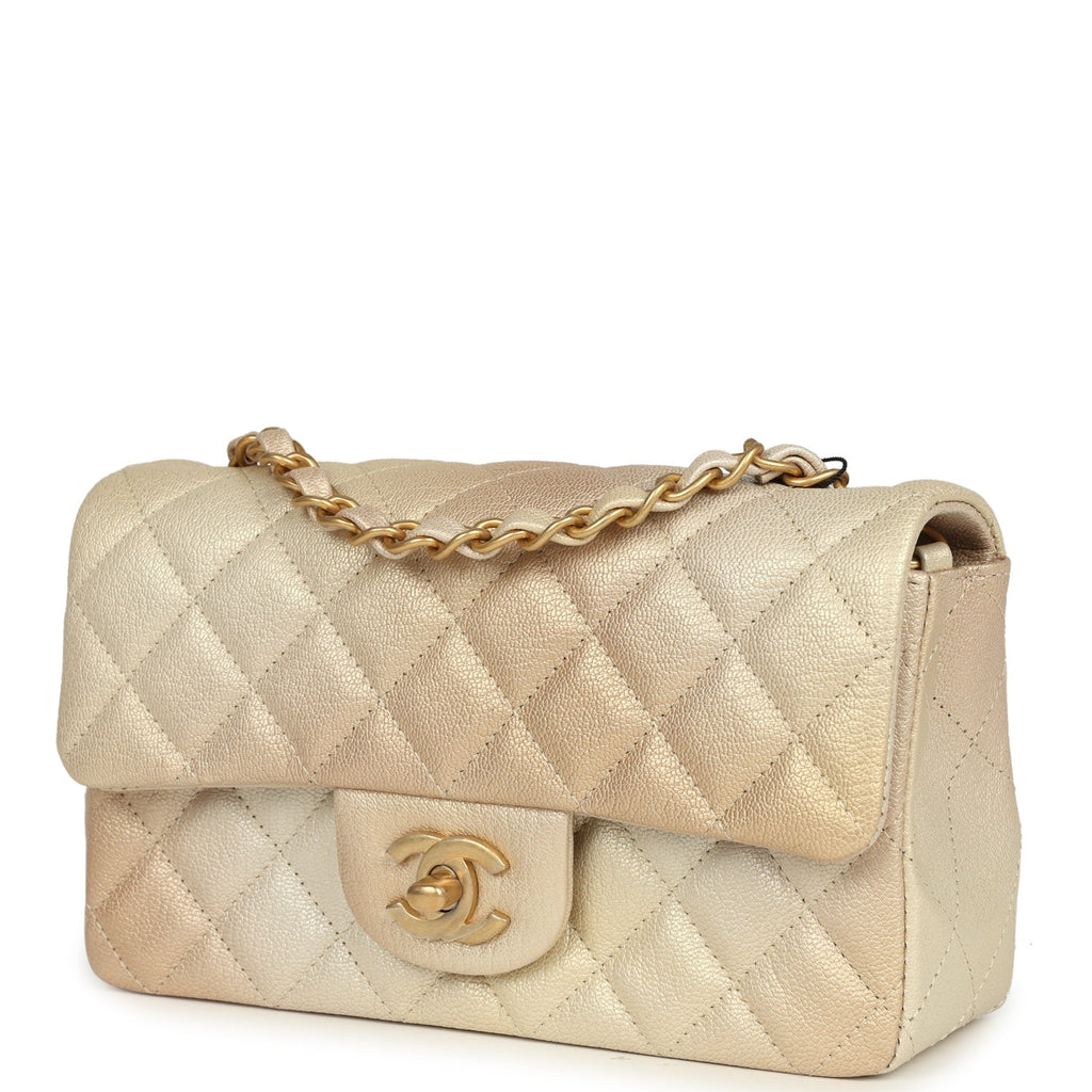 Chanel Mini Rectangular Flap Bag Gold Ombre Chevre Calfskin Antique Gold Hardware - Image 6