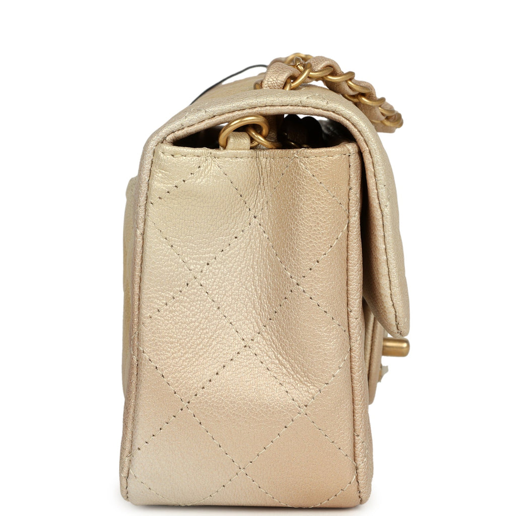 Chanel Mini Rectangular Flap Bag Gold Ombre Chevre Calfskin Antique Gold Hardware - Image 4