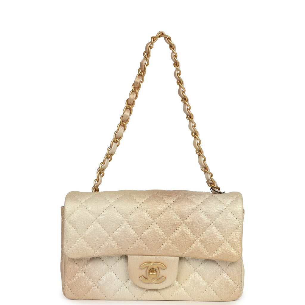 Chanel Mini Rectangular Flap Bag Gold Ombre Chevre Calfskin Antique Gold Hardware - Image 8