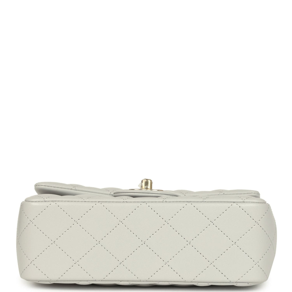 Chanel Mini Rectangular Flap Bag with Top Handle Light Grey Lambskin Light Gold Hardware - Image 7