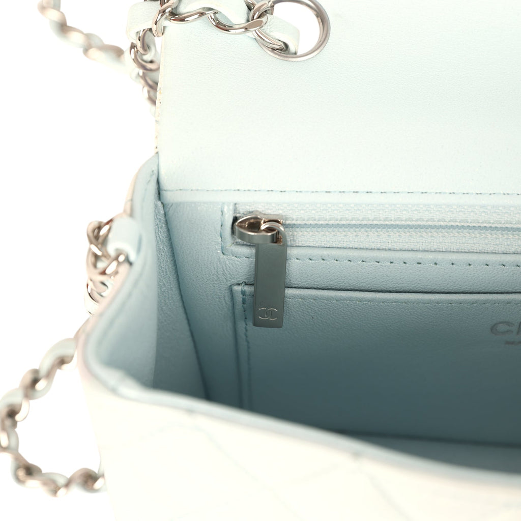 Pre-owned Chanel Mini Classic Rectangular Flap Bag Ombre Purple Iridescent Lambskin Silver Hardware - Image 11