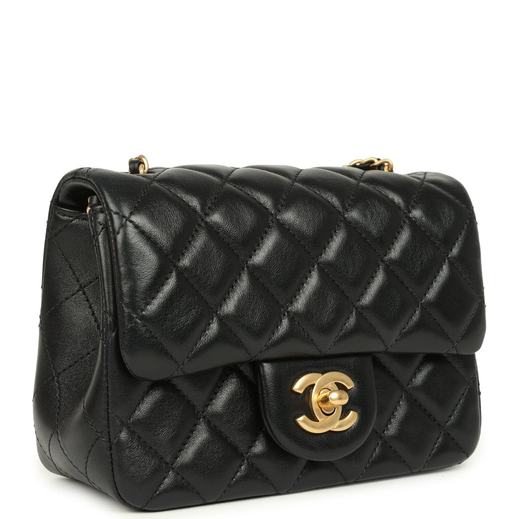 Chanel Mini Pearl Crush Square Flap Bag Black Shiny Lambskin Brushed Gold Hardware - Image 3