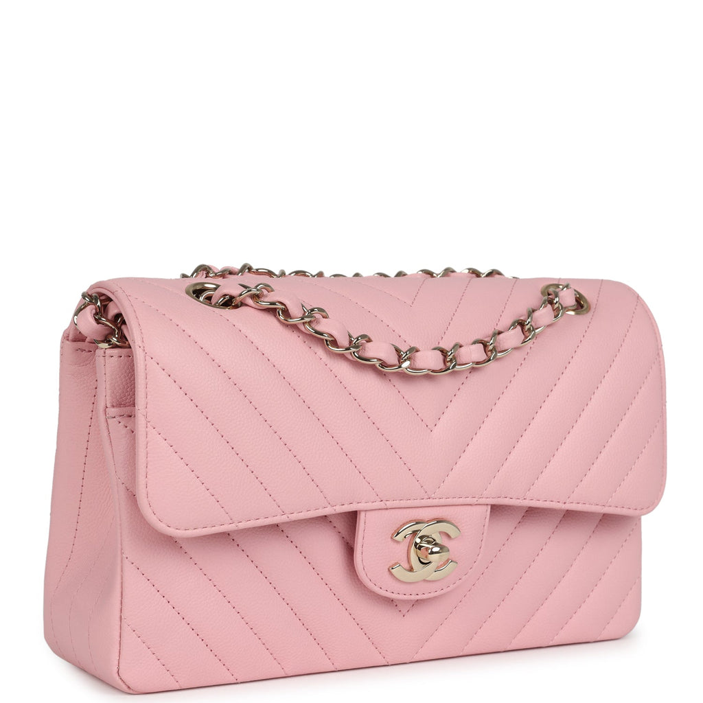 Chanel Small Classic Double Flap Bag Light Pink Chevron Caviar Light Gold Hardware - Image 3