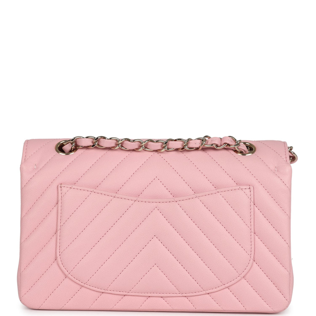 Chanel Small Classic Double Flap Bag Light Pink Chevron Caviar Light Gold Hardware - Image 5
