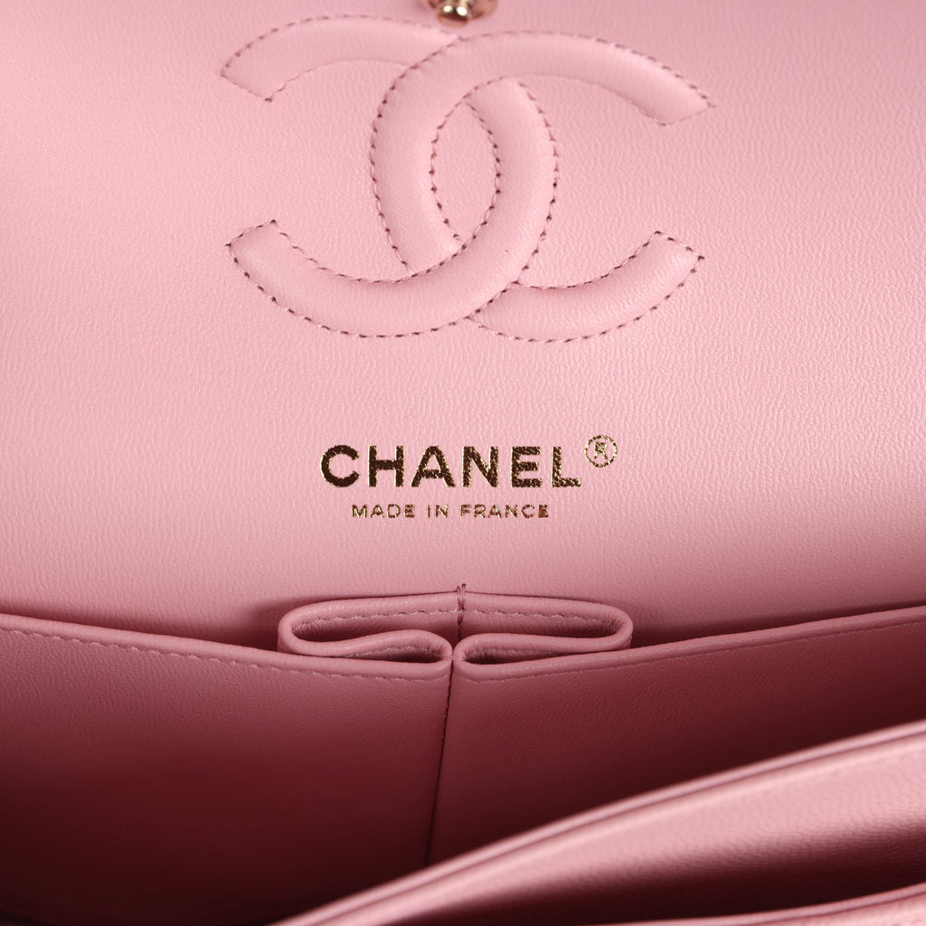 Chanel Small Classic Double Flap Bag Light Pink Chevron Caviar Light Gold Hardware - Image 9