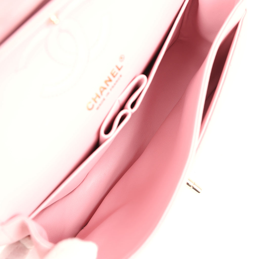 Chanel Small Classic Double Flap Bag Light Pink Chevron Caviar Light Gold Hardware - Image 10