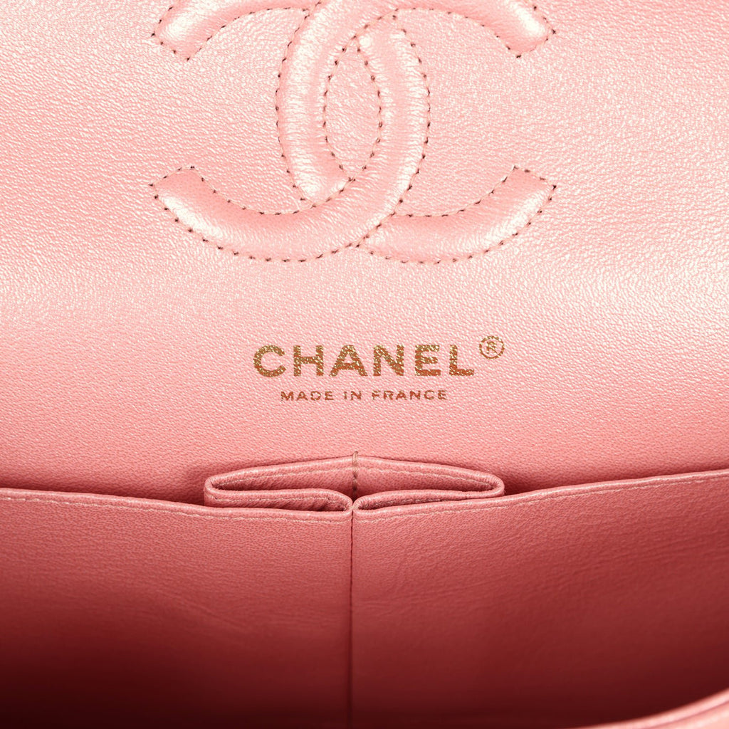 Chanel Small Classic Double Flap Bag Pink Iridescent Caviar Light Gold Hardware - Image 9