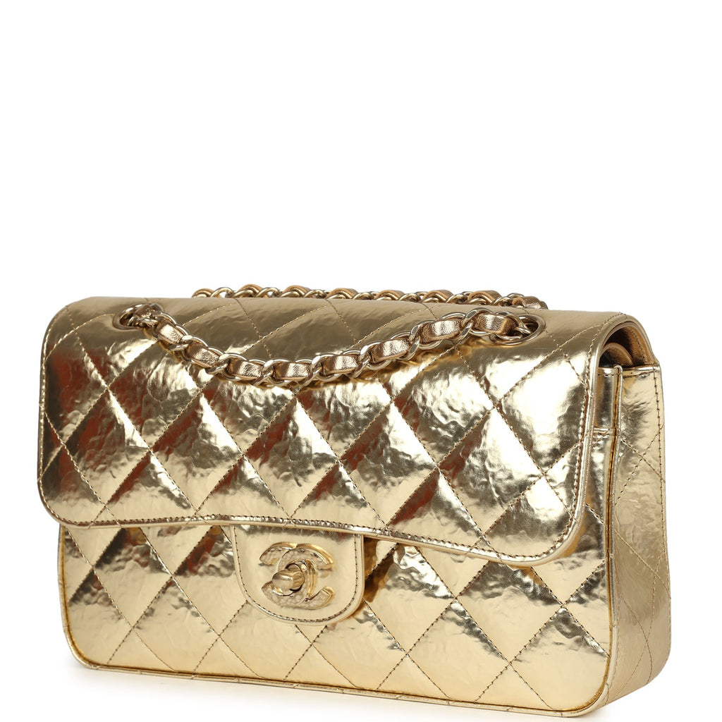 Chanel Small Classic Double Flap Gold Hammered Metallic Calfskin Brushed Gold Hardware - Image 6