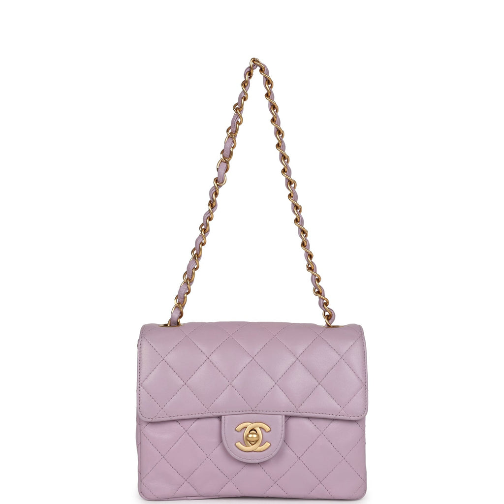 Vintage Chanel Mini Square Flap Bag Light Purple Lambskin Matte Gold Hardware - Image 8