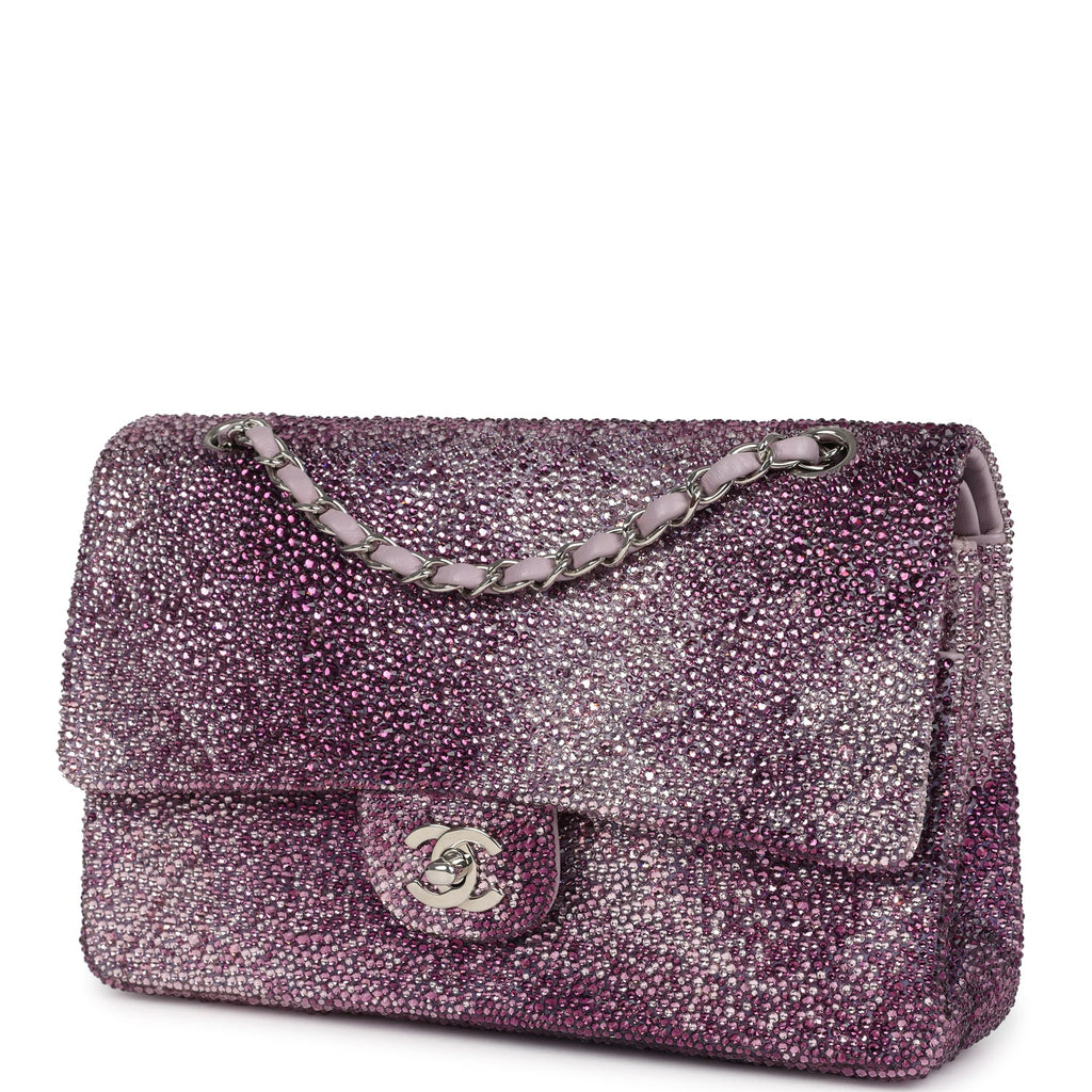 Custom Swarovski Crystal Vintage Chanel Medium Classic Double Flap Purple Lambskin Silver Hardware - Image 6
