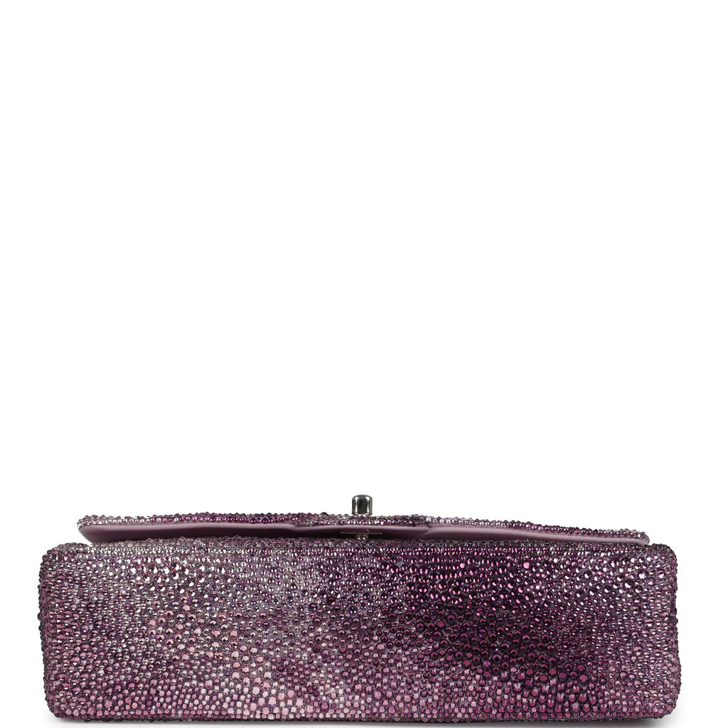 Custom Swarovski Crystal Vintage Chanel Medium Classic Double Flap Purple Lambskin Silver Hardware - Image 7