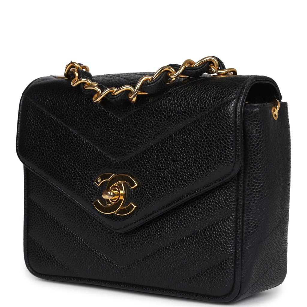Vintage Chanel Square Chevron Envelope Flap Bag Black Caviar Gold Hardware - Image 6