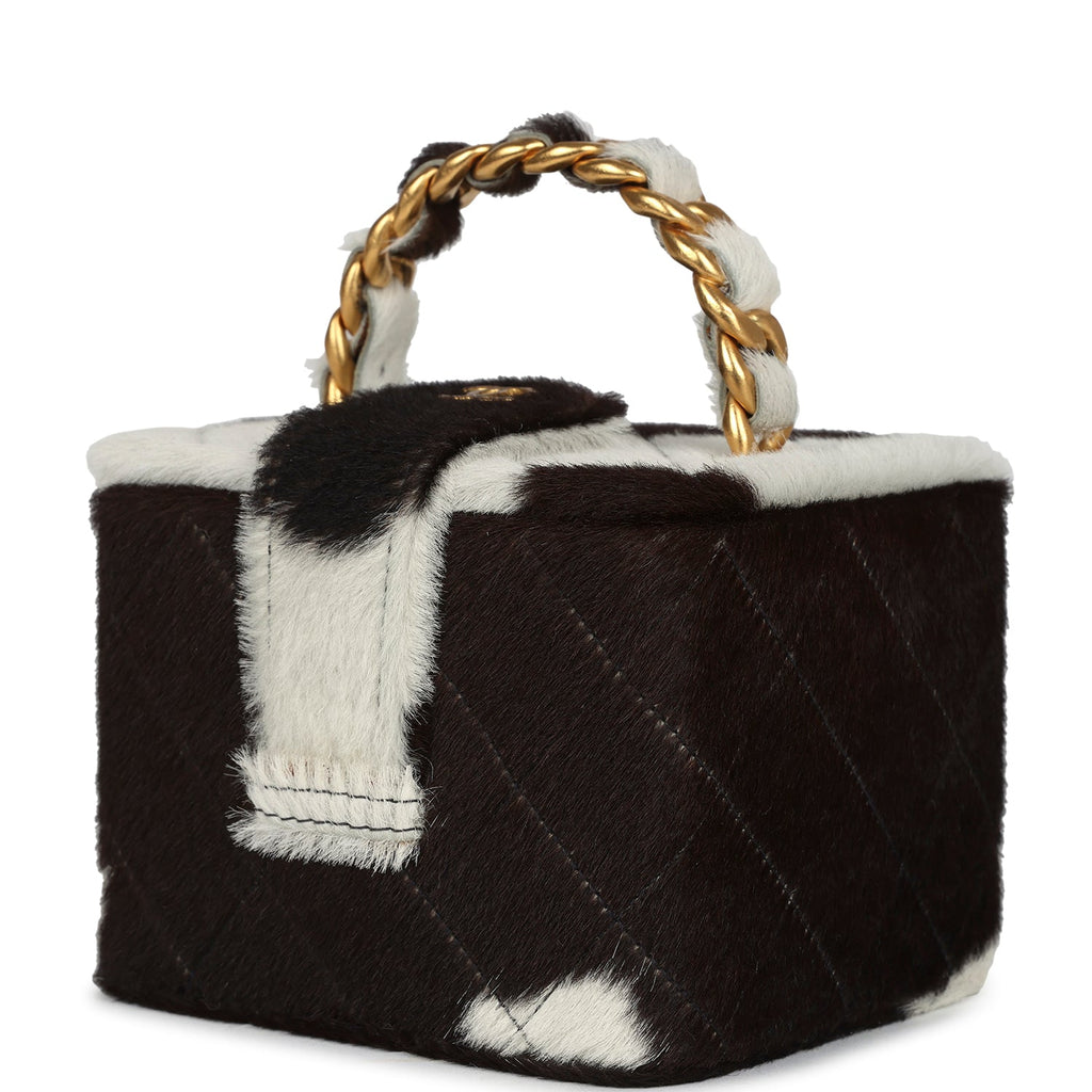 Vintage Chanel Square Vanity Box Brown and White Cow Print Pony Hair Antique Gold Hardware - Image 6