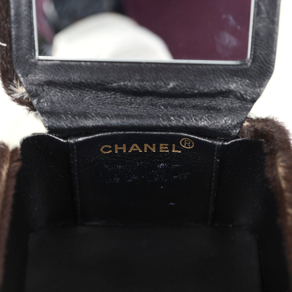 Vintage Chanel Square Vanity Box Brown and White Cow Print Pony Hair Antique Gold Hardware - Image 11