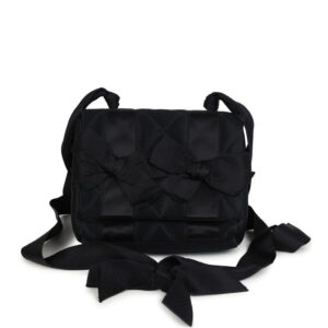 Vintage Chanel Mini Bow Shoulder Bag Black Satin Gold Hardware