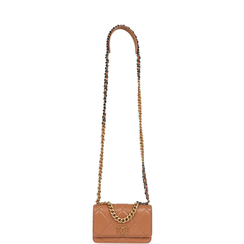 Chanel 19 Wallet On Chain WOC Brown Shiny Lambskin Mixed Metal Hardware - Image 8
