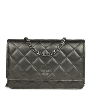 Chanel Wallet On Chain WOC Metallic Grey Lambskin Silver Hardware