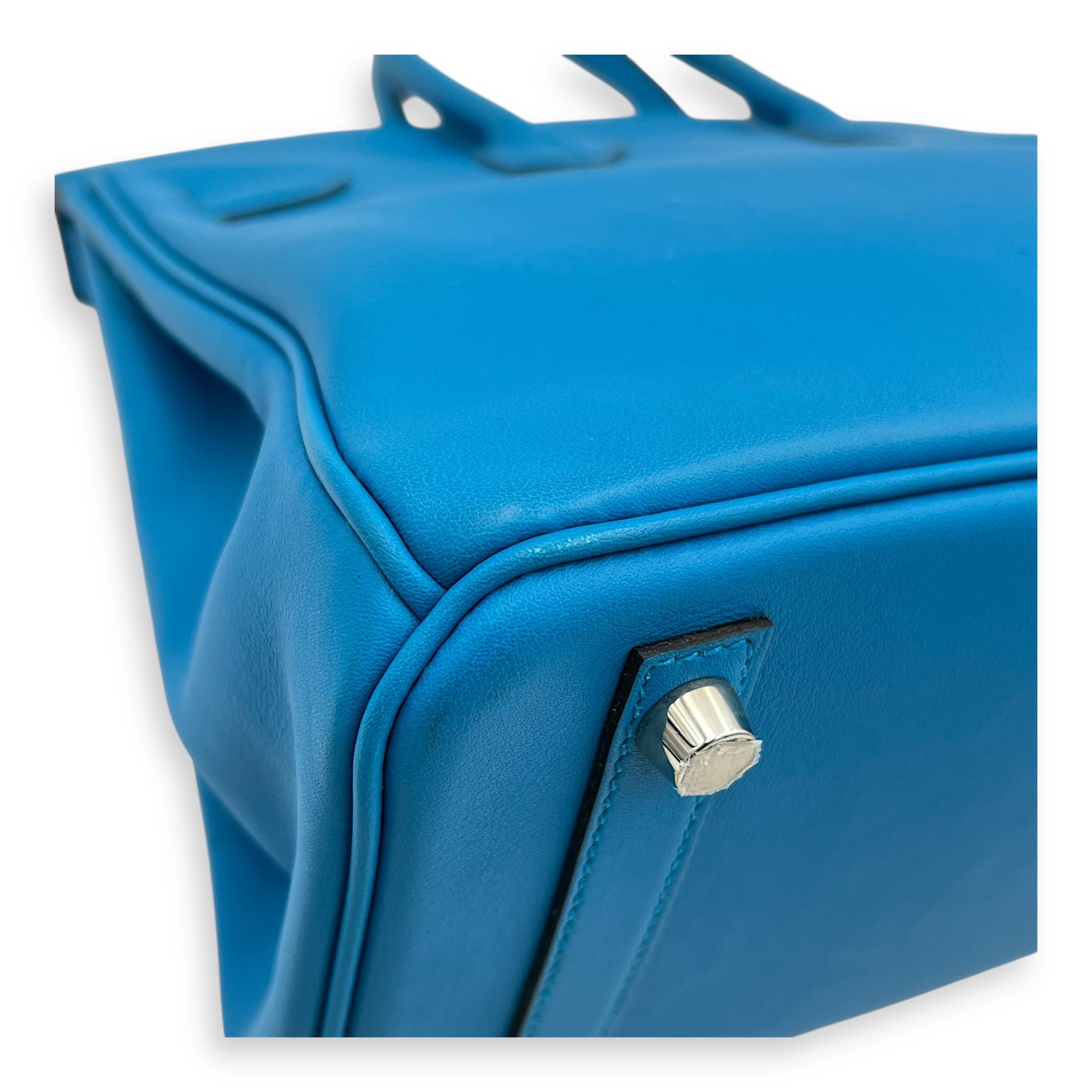 Birkin 25 Blue Zanzibar Top Handle Bag in Swift, Silver hardware - Image 9
