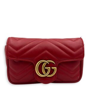 GG Marmont Super Mini Red Shoulder Bag in Calfskin, Gold hardware