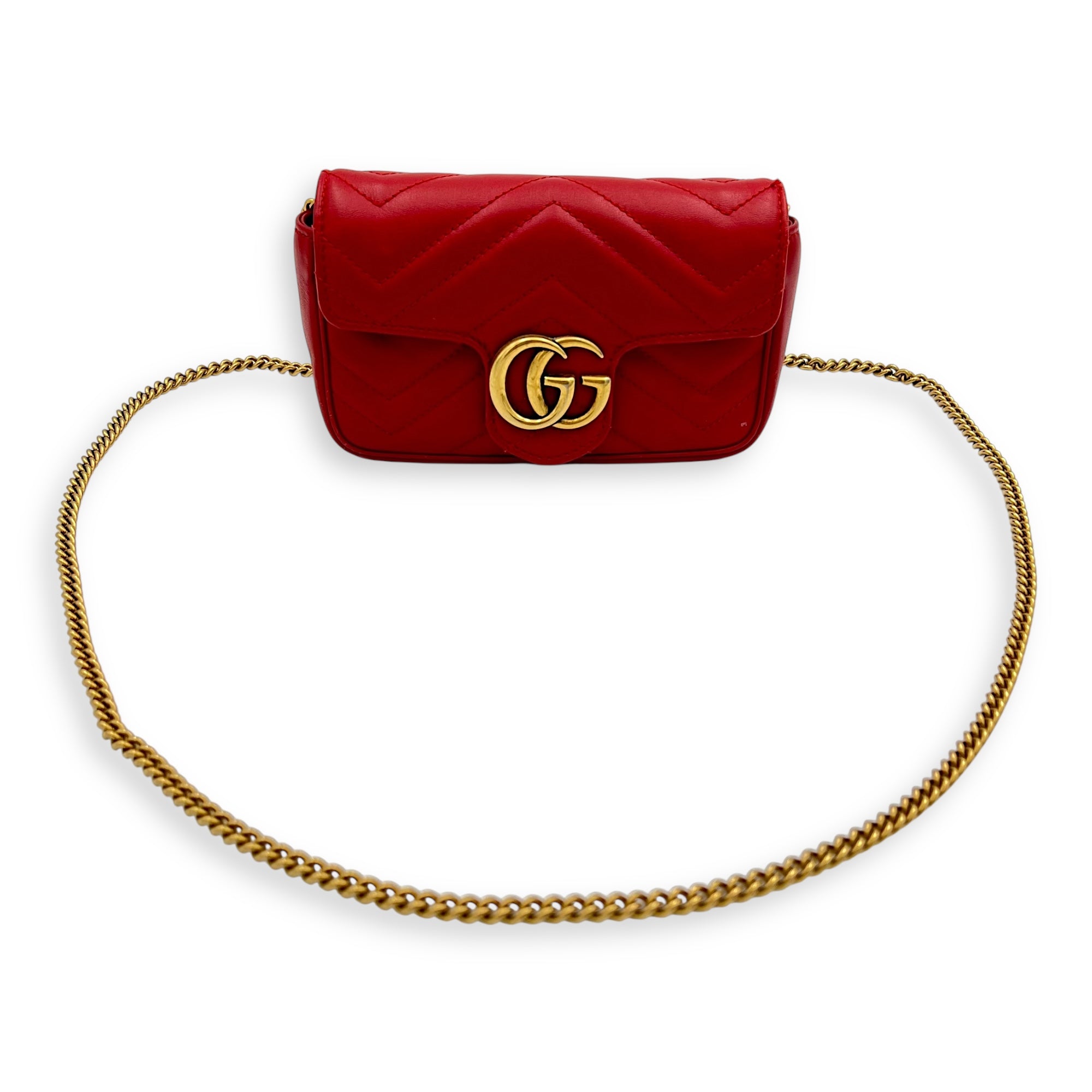 GG Marmont Super Mini Red Shoulder Bag in Calfskin, Gold hardware - Image 17