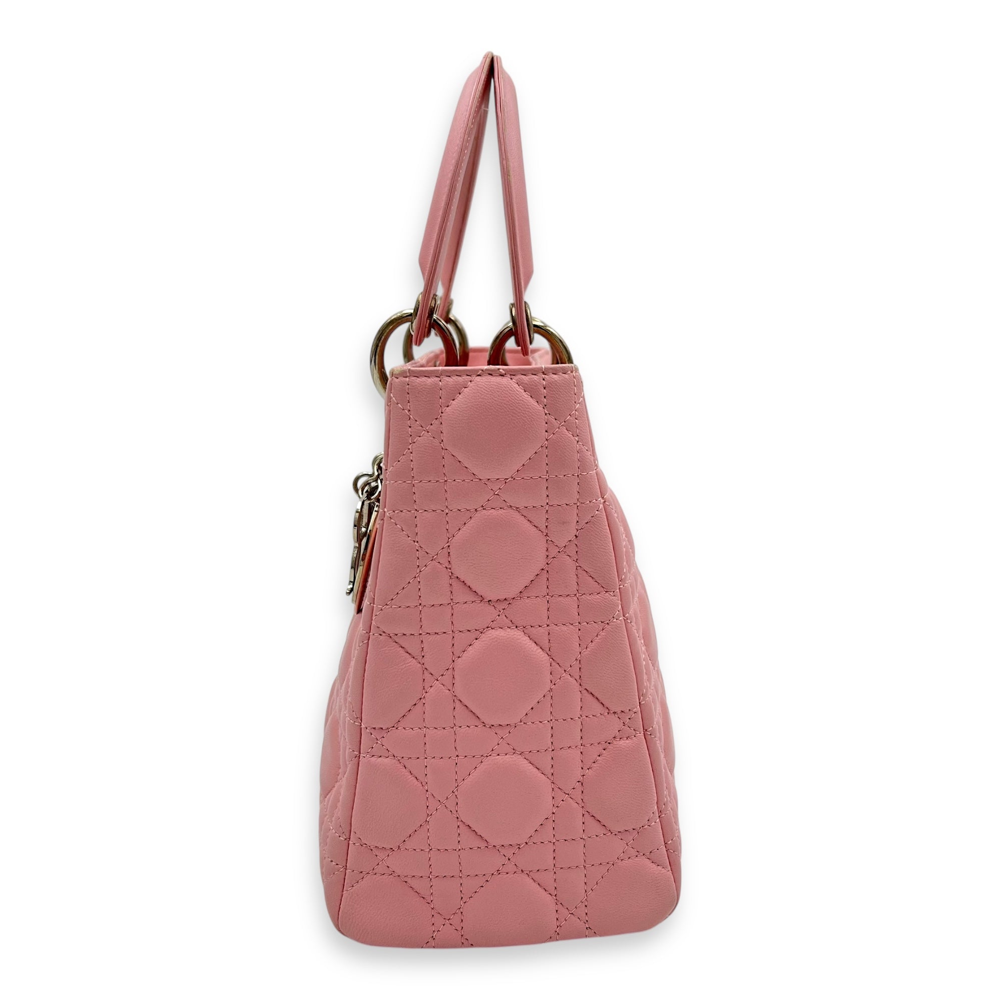 Lady Dior Top Handle Bag Medium Pink in Calfskin, Silver hardware - Image 5