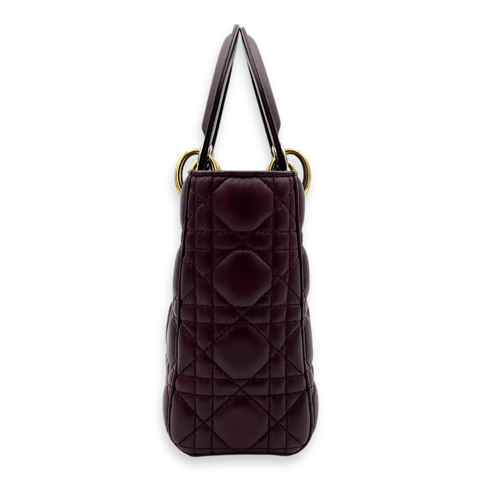 Lady Dior Small Red Top Handle Bag in Lambskin, Gold hardware - Image 5