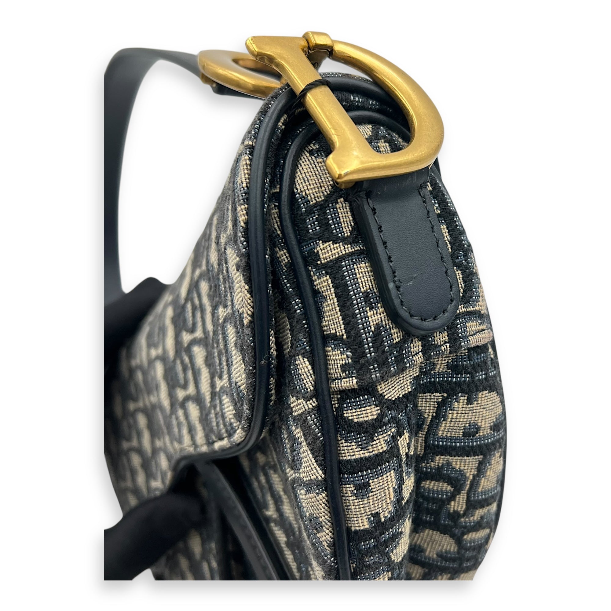 Saddle Medium Blue Shoulder Bag in Jacquard, Gold hardware - Image 10