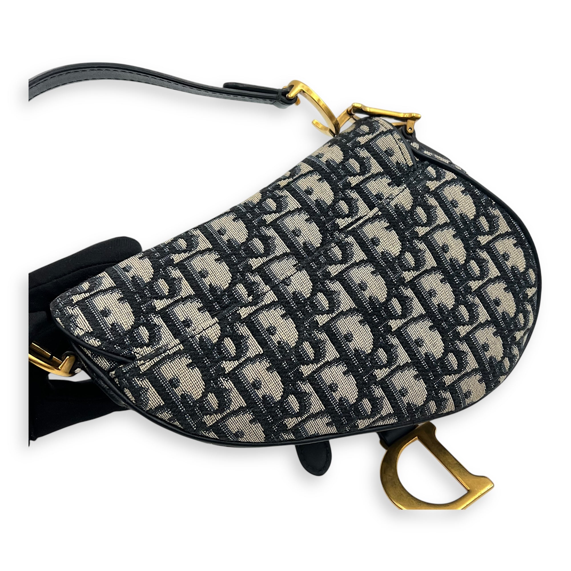 Saddle Top Handle Bag Mini Blue in Jacquard, Gold hardware - Image 8