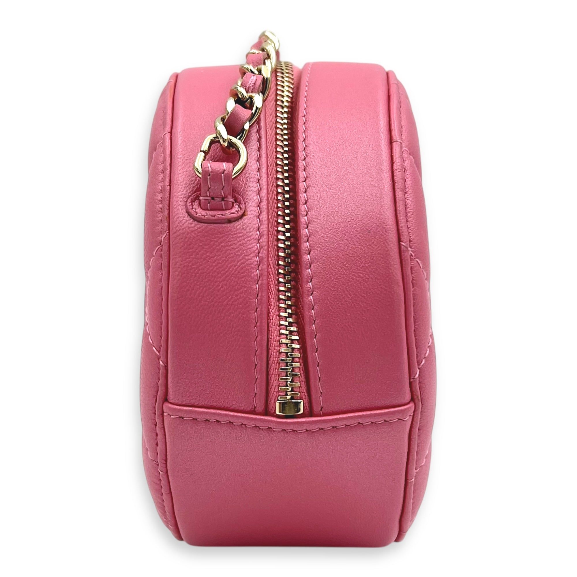 CC Round Crossbody Bag Pink in Lambskin, Gold hardware - Image 5