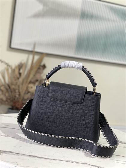 Capucines MM handbag Black Taurillon leather Gray Etain Metallic - LB035 - Image 5